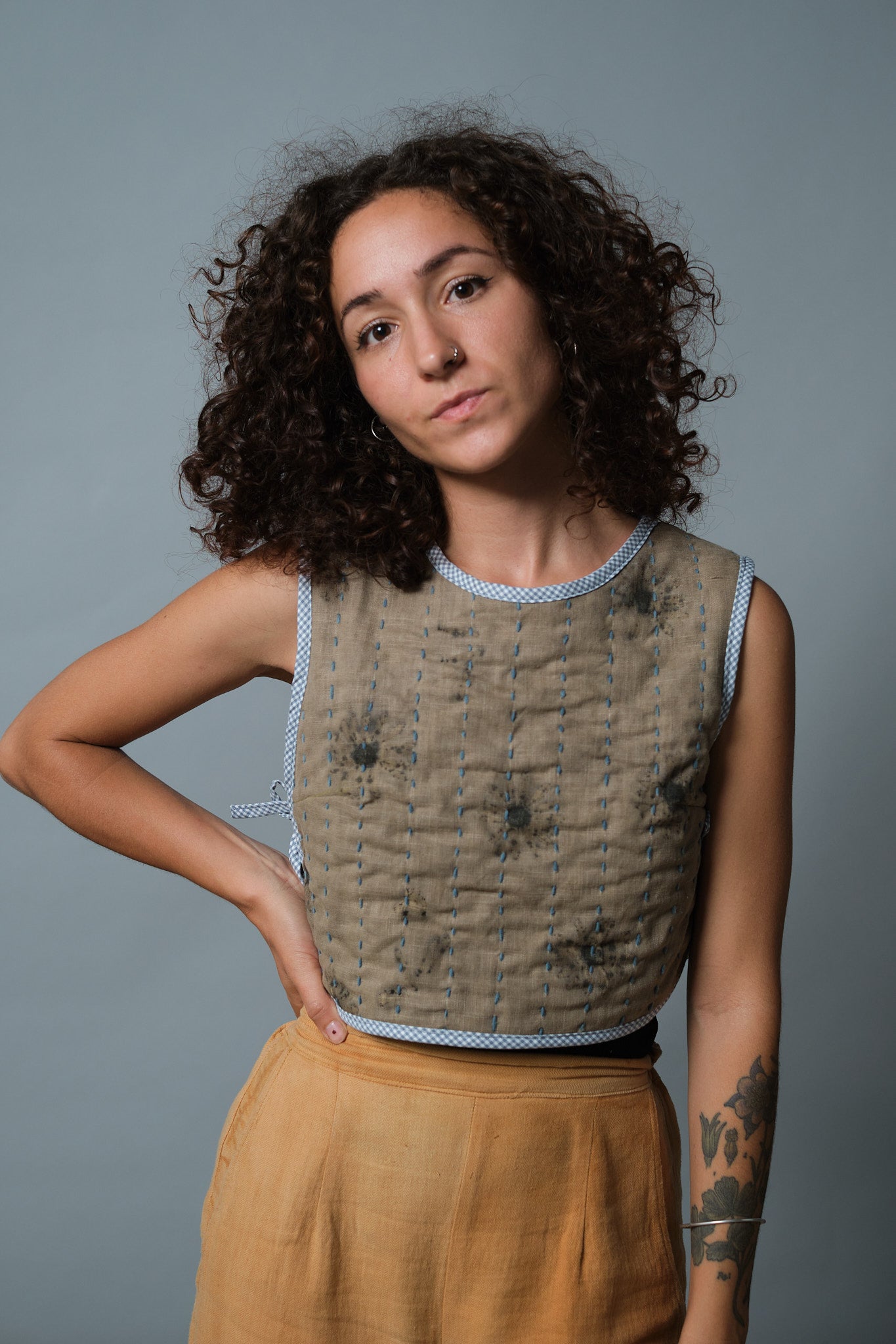 Quilted Vest Daisies & Indigo